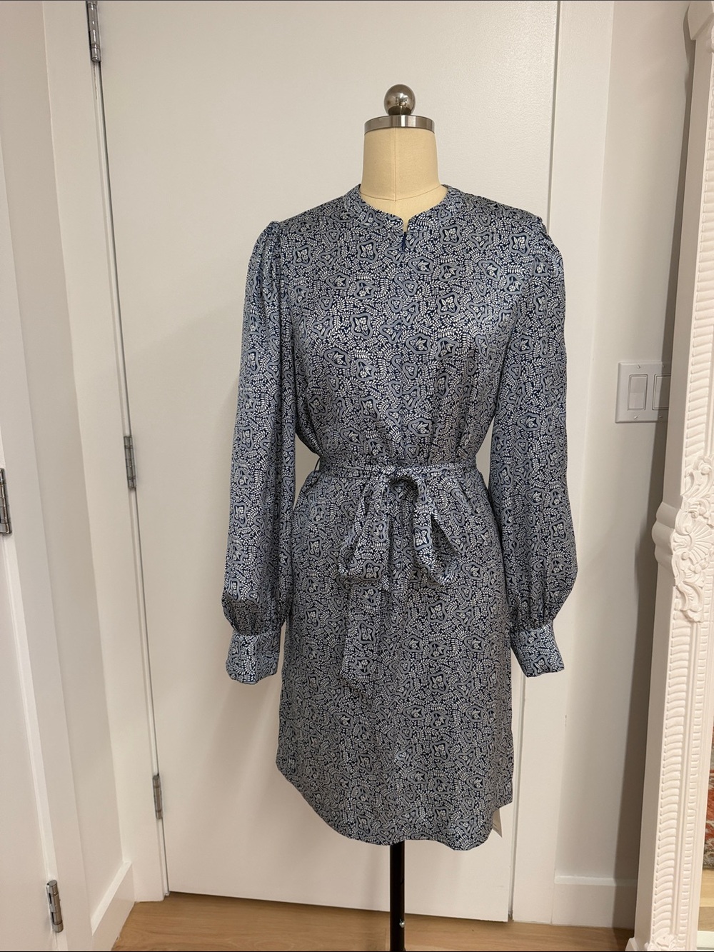 Scotch & Soda Navy Printed Long-Sleeve Belted Dress